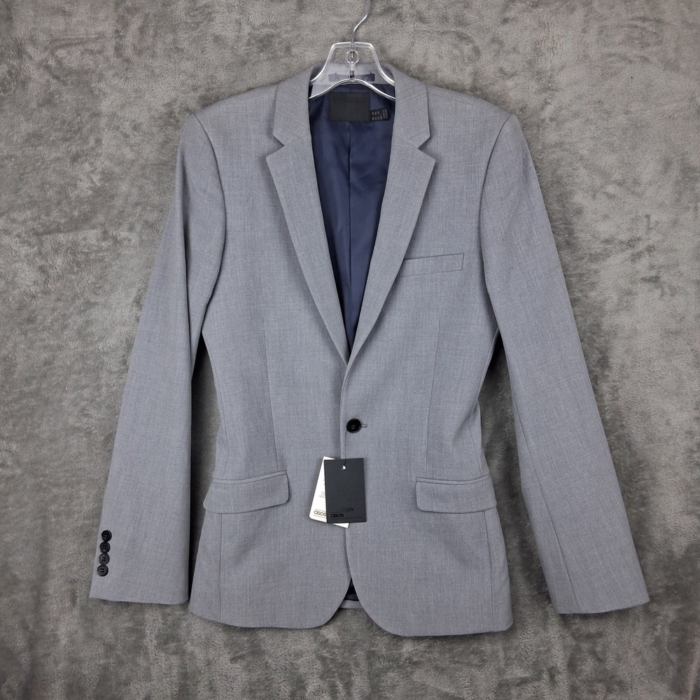 ASOS Mens Skinny Suit Jacket Blazer Grey US 36 Regular NWT One Button Front